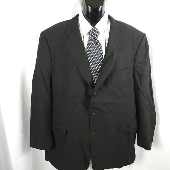 Hart Schaffner Marx Mens 46R Black Wool 3-Button Sports Coat Blazer - Picture 1 of 9